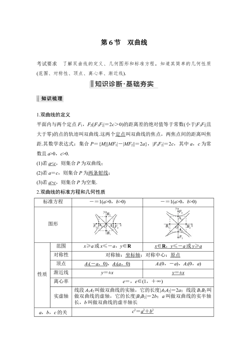 第9章平面解析几何第6节　双曲线_2.2025数学总复习_赠品通用版（老高考）复习资料_一轮复习_2023年高考数学（文科）一轮复习（老高考通用版）_专题教师版word讲义
