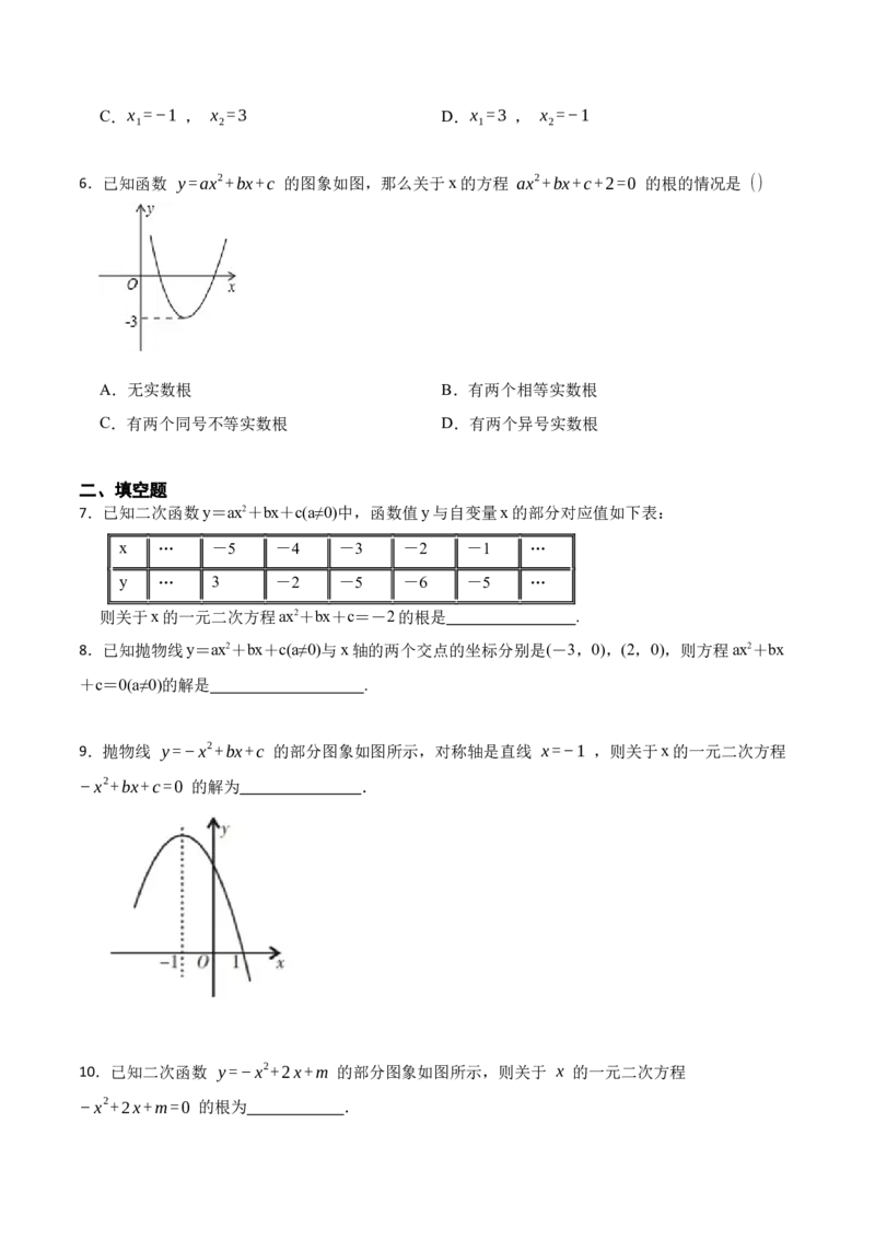22.2用函数观点看一元二次方程(讲+练)10种题型-2023考点题型精讲（原卷版）_初中数学人教版_9上-初中数学人教版_07专项讲练_重要笔记九年级数学上册重要考点精讲精练(人教版)