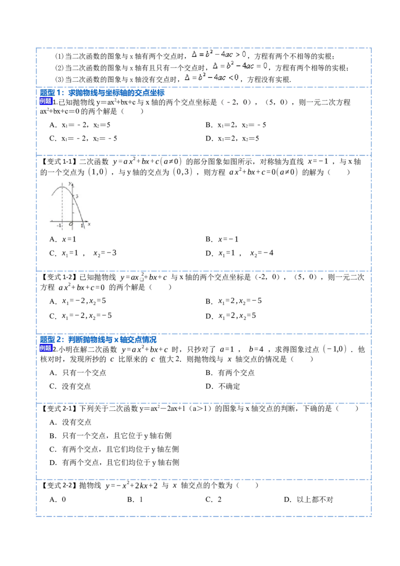 22.2用函数观点看一元二次方程(讲+练)10种题型-2023考点题型精讲（原卷版）_初中数学人教版_9上-初中数学人教版_07专项讲练_重要笔记九年级数学上册重要考点精讲精练(人教版)