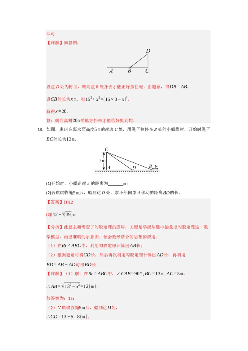 专题02勾股定理的应用（十三大题型）（题型训练+易错精练）（解析版）_初中数学人教版_八年级数学下册_保存转存之后查看(1)_2026春季新版-持续更新中_第二套-知_08讲义练习_第20章