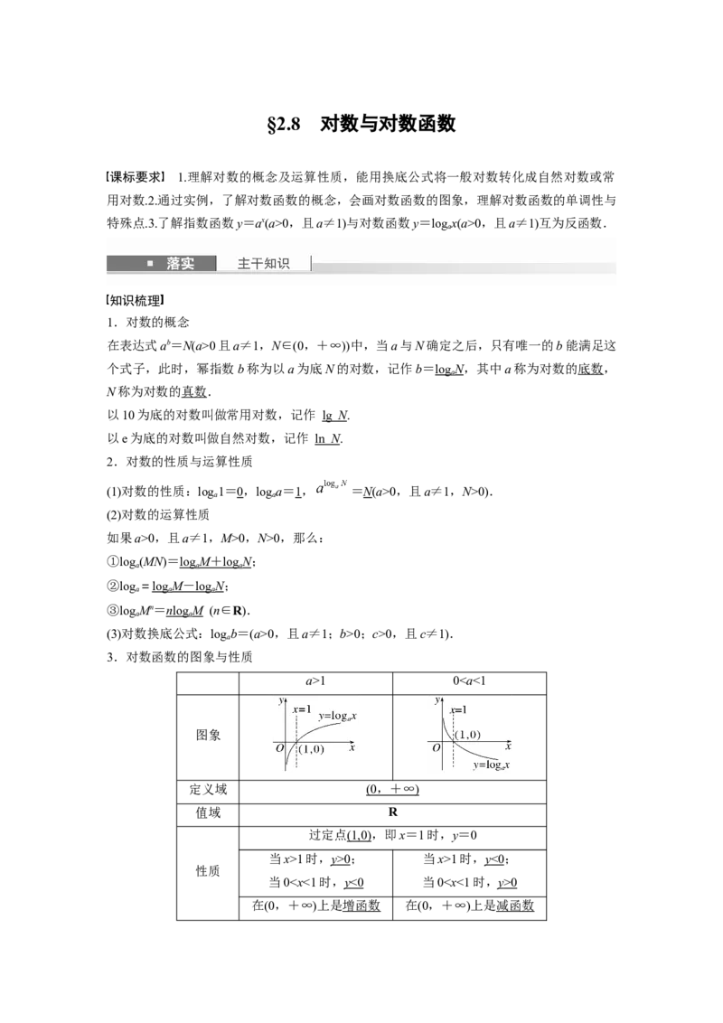 第二章　&sect;2.8　对数与对数函数_2.2025数学总复习_2025年新高考资料_一轮复习_2025高考大一轮复习讲义+课件（完结）_2025高考大一轮复习数学（人教b版）_配套Word版文档第一章~第二章
