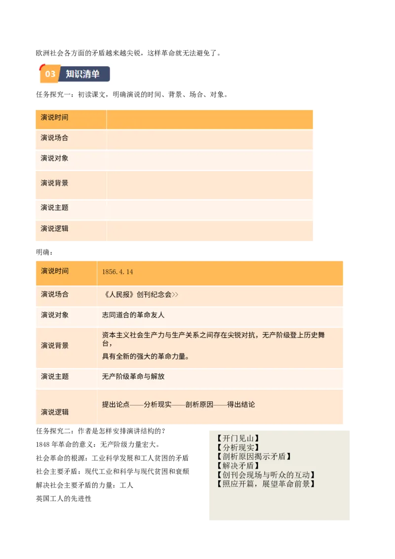 第10.1课在《人民报》创刊纪念会上的演说（教师版）_高语_高中语文_必修下册_同步讲义