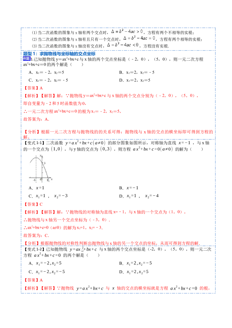 22.2用函数观点看一元二次方程(讲+练)10种题型-2023考点题型精讲（解析版）_初中数学人教版_9上-初中数学人教版_07专项讲练_重要笔记九年级数学上册重要考点精讲精练(人教版)