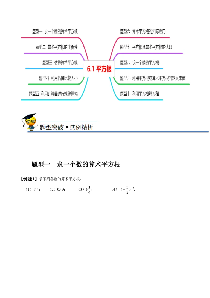 6.1平方根（原卷版）_初中数学人教版_7下-初中数学人教版_7下-初中数学人教版（旧版）赠送_07专项讲练_题型&middot;技巧培优系列2022-2023学年七年级数学下册同步精讲精练(人教版)
