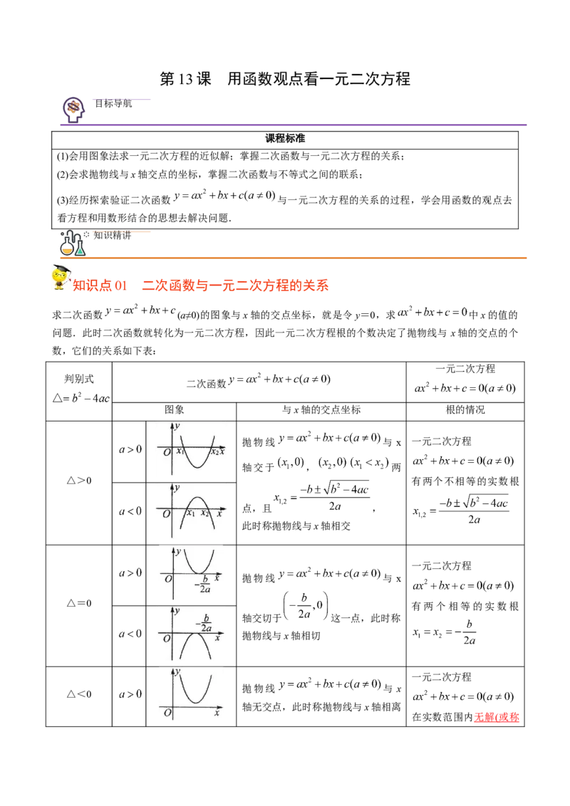 初中数学同步9年级上册第13课用函数观点看一元二次方程(共30页)（教师版）_初中数学_九年级数学上册（人教版）_讲义
