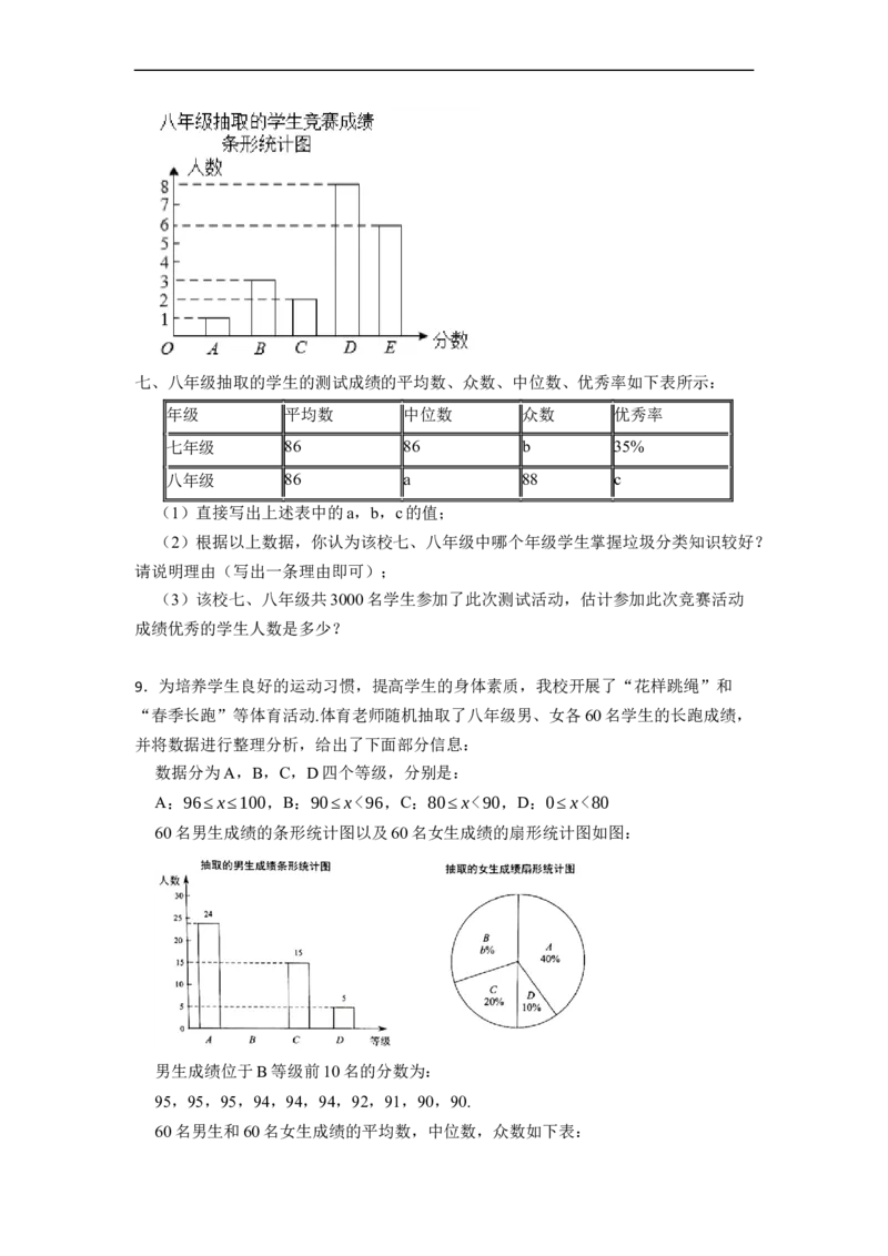 20.3体质健康测试中的数据分析专项训练-重要笔记八年级数学下学期重要考点精讲精练(人教版)（原卷版）_初中数学人教版_八年级数学下册_保存转存之后查看(1)_旧版-可参考