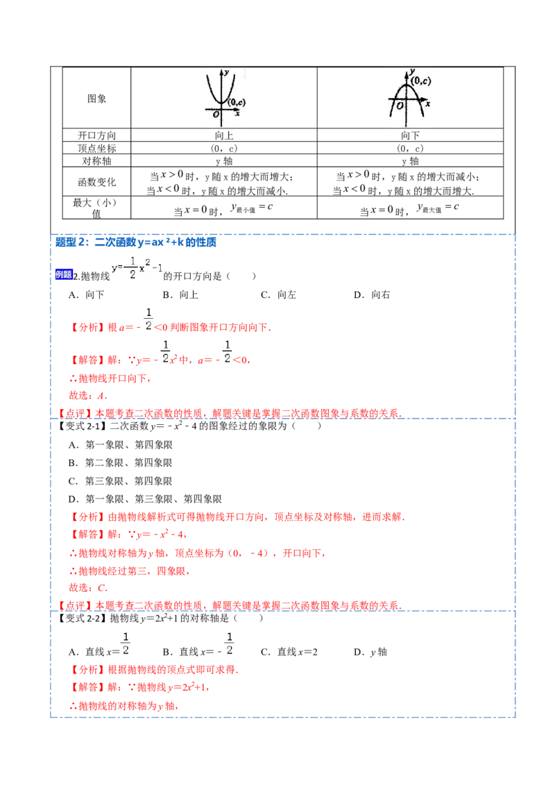 22.1.3二次函数y=a（x-h）&sup2;+k的图像和性质(讲+练)10种题型-2023考点题型精讲（解析版）_初中数学人教版_9上-初中数学人教版_07专项讲练