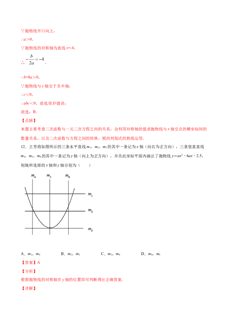 22.1二次函数的图象和性质(基础训练)(解析版)_初中数学人教版_9上-初中数学人教版_06习题试卷_1同步练习_同步练习（第2套）