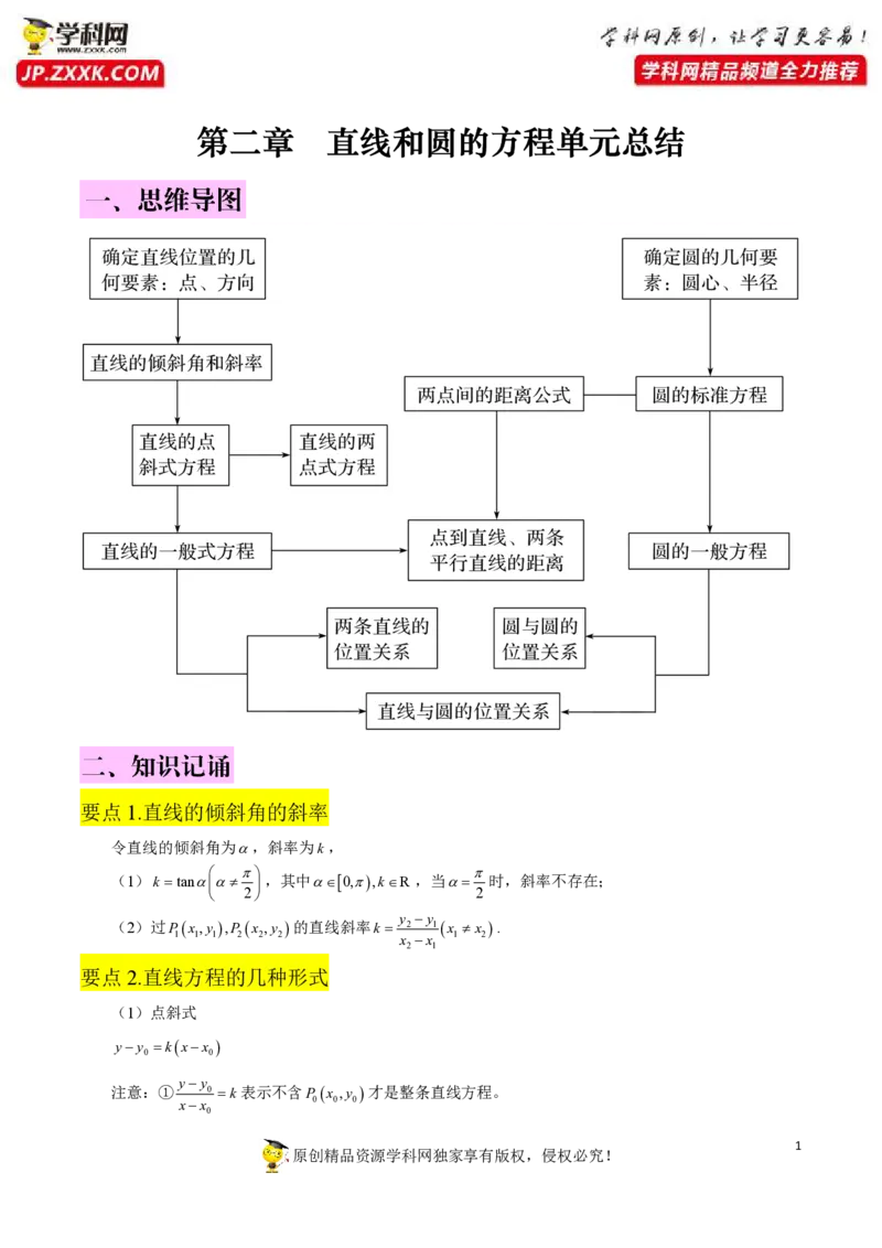 第二章直线和圆的方程知识总结打印版_2.2025数学总复习_2023年新高考资料_备战2023年高考数学抢分秘籍（新高考专用）_第二章直线和圆的方程知识总结_30975550