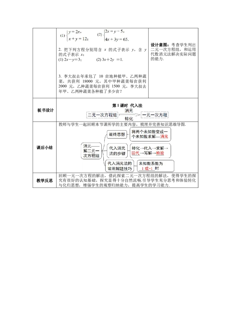 8.2第1课时代入法教案_初中数学人教版_7下-初中数学人教版_7下-初中数学人教版（旧版）赠送_04教案（多套）_教案（第1套）新课标_第8章二元一次方程组教案