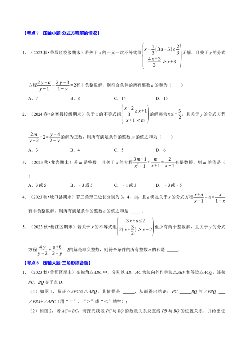 八年级数学上册期末复习压轴题9个必考点（必考点分类集训）（人教版）（学生版）_初中数学_八年级数学上册（人教版）_考点分类必刷题-U181