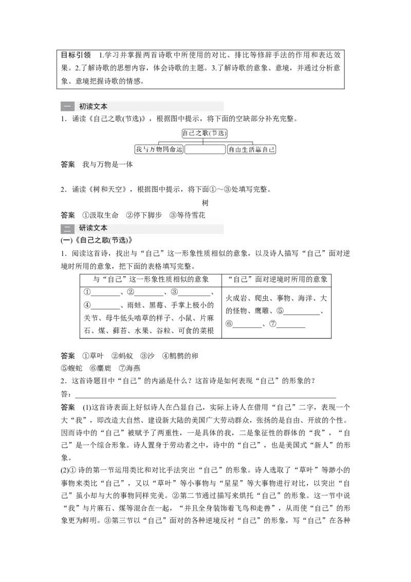 第13课　迷娘(之一)　致大海　自己之歌(节选)　树和天空-（统编版选择性必修中册）_高语_高中语文_选择性必修中册_同步讲义