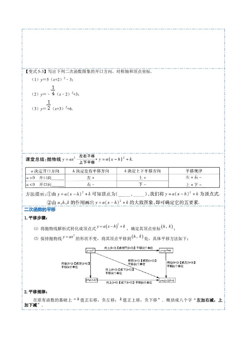 22.1.3二次函数y=a（x-h）&sup2;+k的图像和性质(讲+练)10种题型-2023考点题型精讲（原卷版）_初中数学人教版_9上-初中数学人教版_07专项讲练