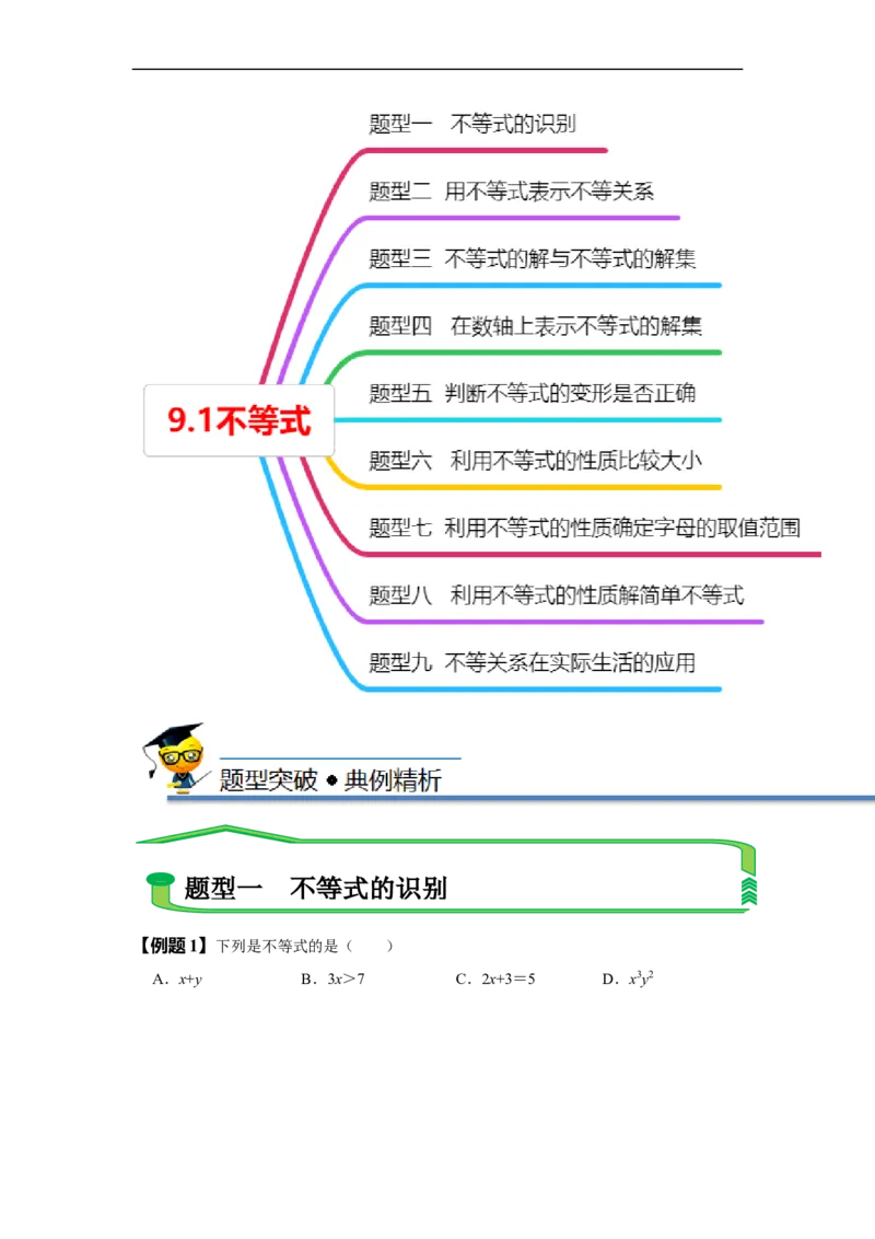 9.1不等式（原卷版）_初中数学人教版_7下-初中数学人教版_7下-初中数学人教版（旧版）赠送_07专项讲练_题型&middot;技巧培优系列2022-2023学年七年级数学下册同步精讲精练(人教版)