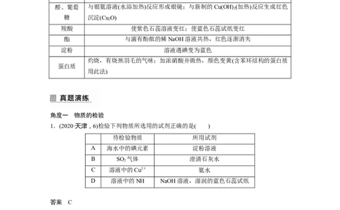 2023年高考化学二轮复习（全国版）第1部分专题突破　专题18物质检验、鉴别　简单实验方案的设计及评价_05高考化学_通用版（老高考）复习资料_2023年复习资料_二轮复习