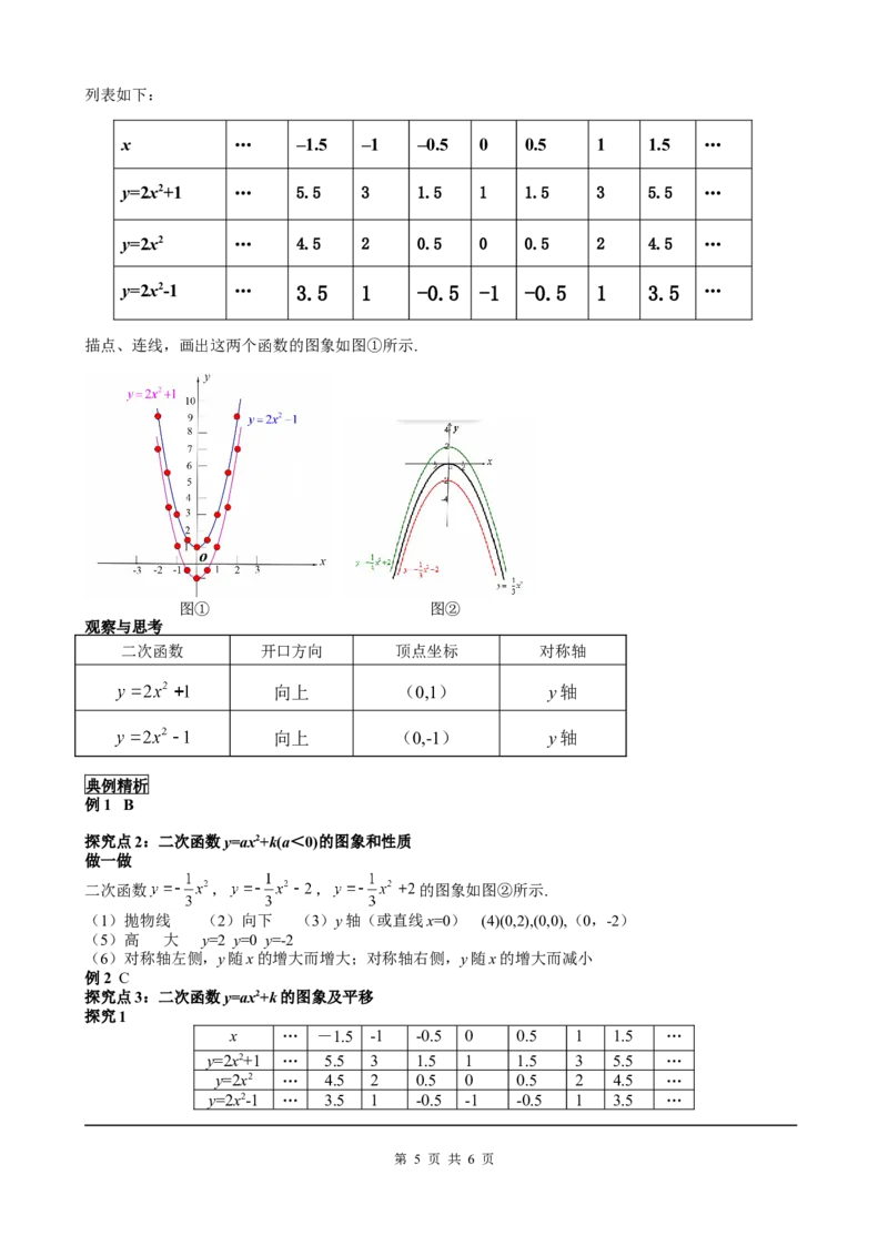 22.1.3第1课时二次函数y=ax2+k的图象和性质_初中数学人教版_9上-初中数学人教版_05学案_导学案（第2套）