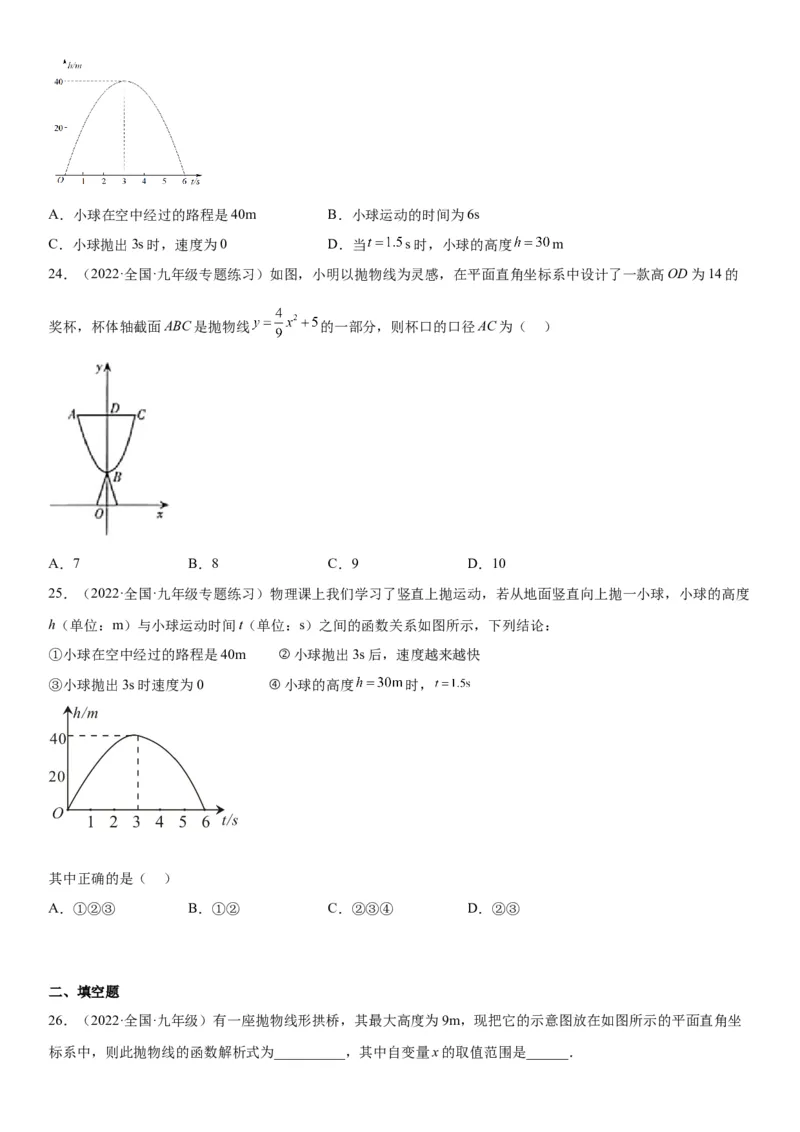 22.3实际问题与二次函数-2022-2023学年九年级数学上册《考点&bull;题型&bull;技巧》精讲与精练高分突破（人教版）_初中数学人教版_9上-初中数学人教版_07专项讲练