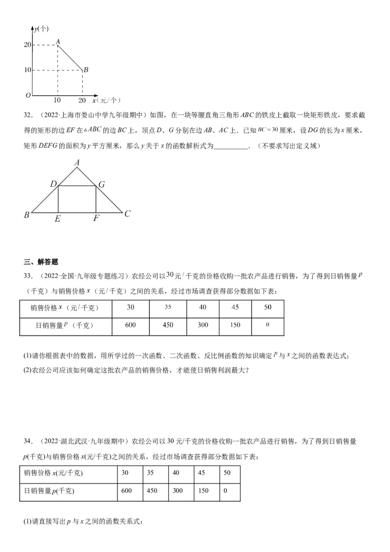 22.3实际问题与二次函数-2022-2023学年九年级数学上册《考点&bull;题型&bull;技巧》精讲与精练高分突破（人教版）_初中数学人教版_9上-初中数学人教版_07专项讲练