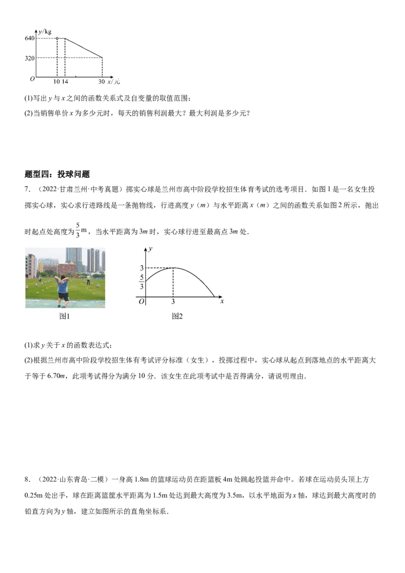 22.3实际问题与二次函数-2022-2023学年九年级数学上册《考点&bull;题型&bull;技巧》精讲与精练高分突破（人教版）_初中数学人教版_9上-初中数学人教版_07专项讲练