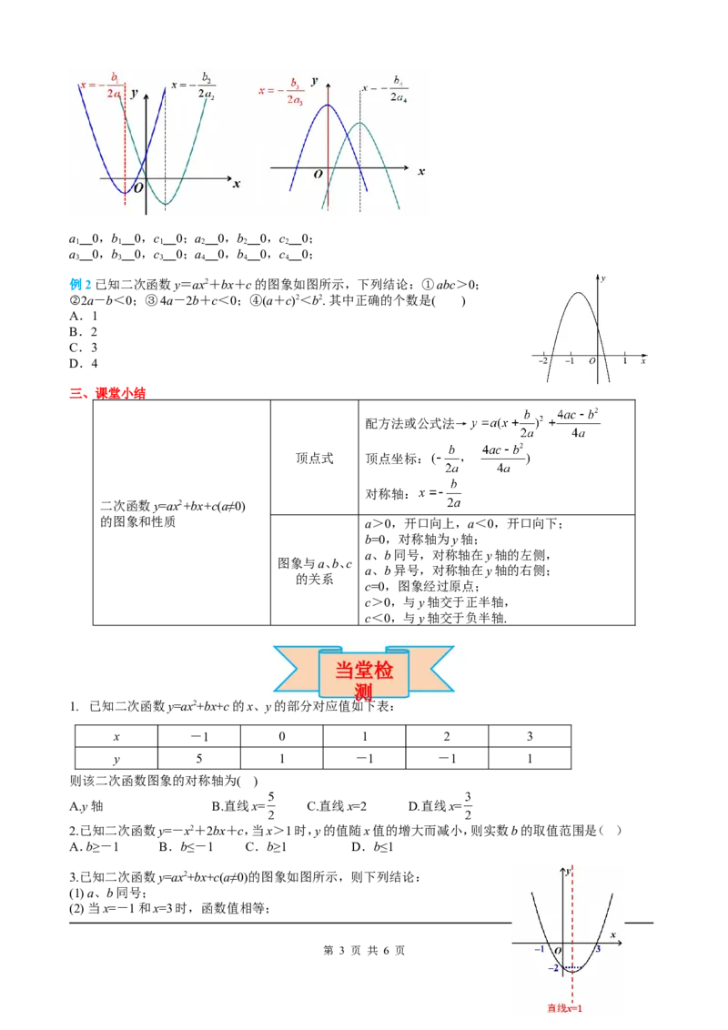 22.1.4第1课时二次函数y=ax2+bx+c的图象和性质_初中数学人教版_9上-初中数学人教版_05学案_导学案（第2套）