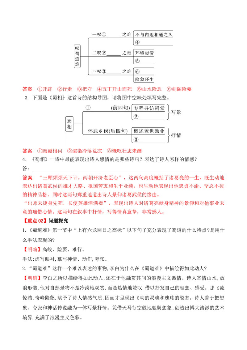 第3课《蜀道难》《蜀相》（学生版）-2023年高二语文同步精品讲义（选择性必修下册）_高语_2024年高中语文新人教版同步练习讲义word精讲精练高一高二电子版