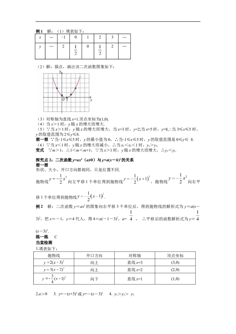 22.1.3第2课时二次函数y=a(x-h)&sup2;的图象和性质_初中数学人教版_9上-初中数学人教版_02课件+导学案（配套）_RJ九上第22章二次函数_22.1.3第2课时二次函数y=a(x-h)&sup2;的图象和性质