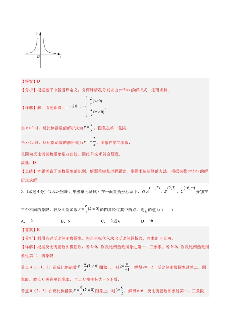专题01反比例函数的概念、图像和性质（课后小练）-解析版_初中数学人教版_9下-初中数学人教版_07专项讲练_一题三变系列2022-2023学年九年级数学下册重要考点题型精讲精练(人教版)