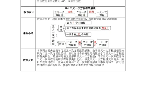 8.4三元一次方程组的解法教案_初中数学人教版_7下-初中数学人教版_7下-初中数学人教版（旧版）赠送_04教案（多套）_教案（第1套）新课标_第8章二元一次方程组教案