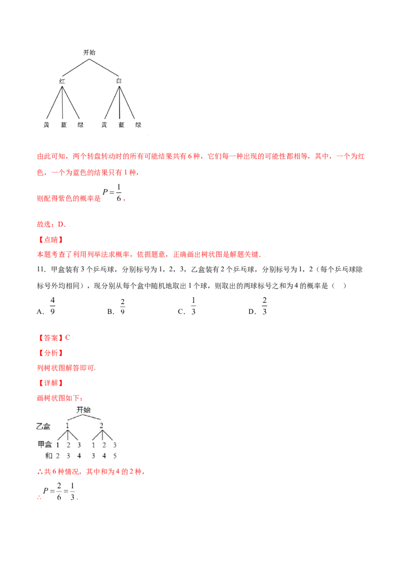 25.2用列举法求概率(提升训练)(解析版)_初中数学人教版_9上-初中数学人教版_06习题试卷_1同步练习_同步练习（第2套）