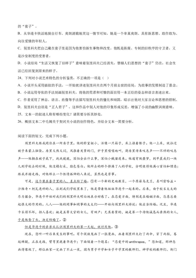 第13.2课装在套子里的人(1)（教师版）_高语_高中语文_必修下册_同步讲义