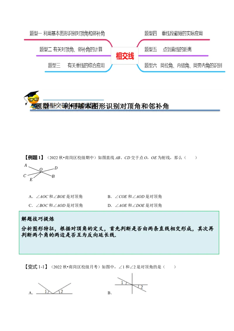 5.1相交线-题型&middot;技巧培优系列2022-2023学年七年级数学下册同步精讲精练(人教版)（原卷版）_初中数学人教版_7下-初中数学人教版_7下-初中数学人教版（旧版）赠送_07专项讲练
