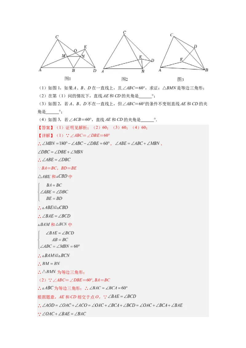 专题02手拉手模型（解析版）_初中数学人教版_8上-初中数学人教版_旧版_07专项讲练_八年级数学上册全等三角形基本模型探究（人教版）