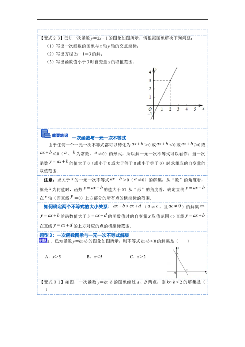 19.2.3一次函数与方程、不等式(精讲)-重要笔记八年级数学下学期重要考点精讲精练(人教版)（原卷版）_初中数学人教版_八年级数学下册_保存转存之后查看(1)_旧版-可参考_07专项讲练