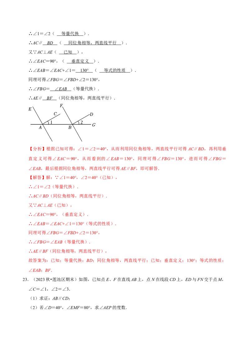 2023-2024学年七年级下册期中&mdash;平行线的判定与性质证明题专训30题（人教版）（人教版）（解析版）_初中数学人教版_7下-初中数学人教版_7下-初中数学人教版（旧版）赠送_06习题试卷