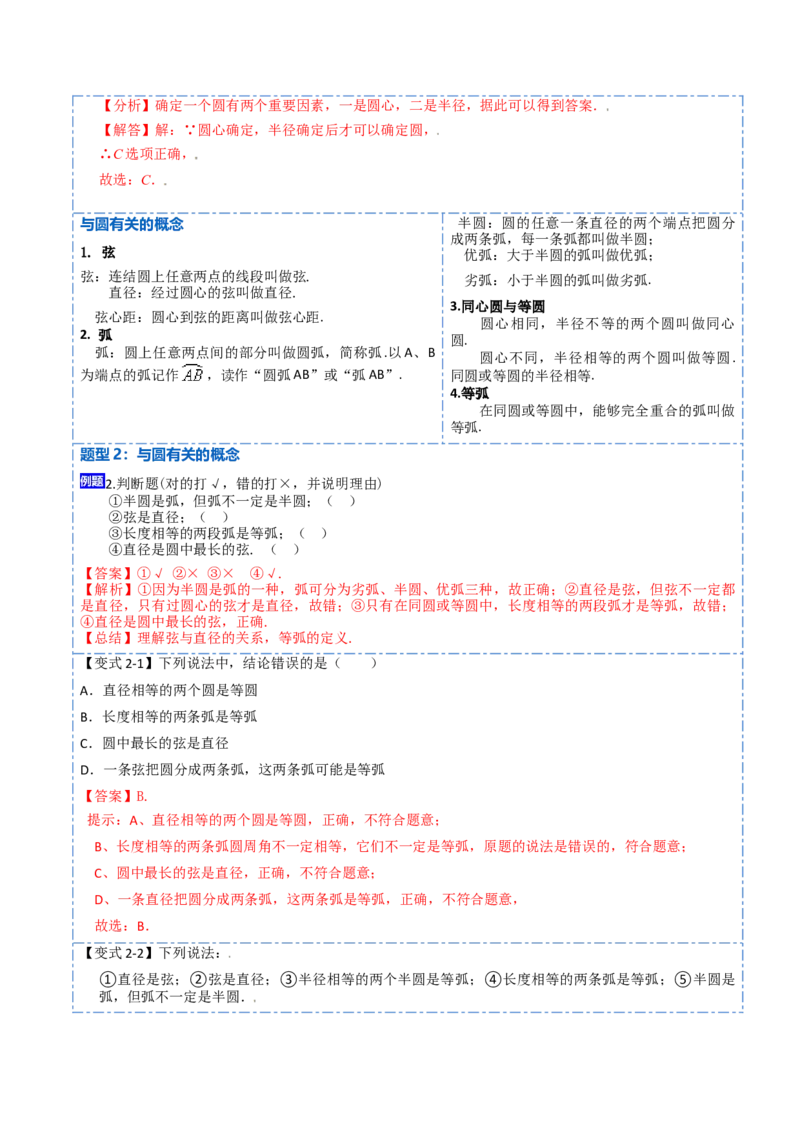 24.1.1&24.1.2圆及垂径定理（10大题型）-2023考点题型精讲（解析版）_初中数学人教版_9上-初中数学人教版_07专项讲练_重要笔记九年级数学上册重要考点精讲精练(人教版)