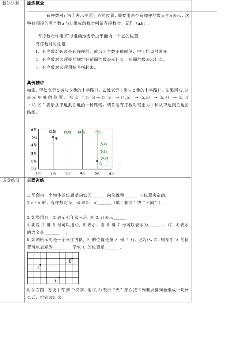 7.1.1有序数对学案_初中数学人教版_7下-初中数学人教版_7下-初中数学人教版（旧版）赠送_01课件+教案（配套）_课件+教案+学案（第2套）_7.1.1有序数对课件（共21张PPT）+教案+学案