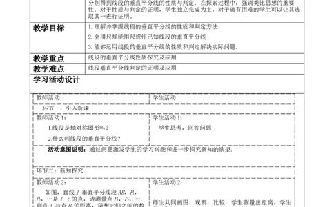 《13.1.2线段垂直平分线的性质》教学设计_初中数学人教版_8上-初中数学人教版_旧版_01课件+教案（配套）_课件+教案大单元教学