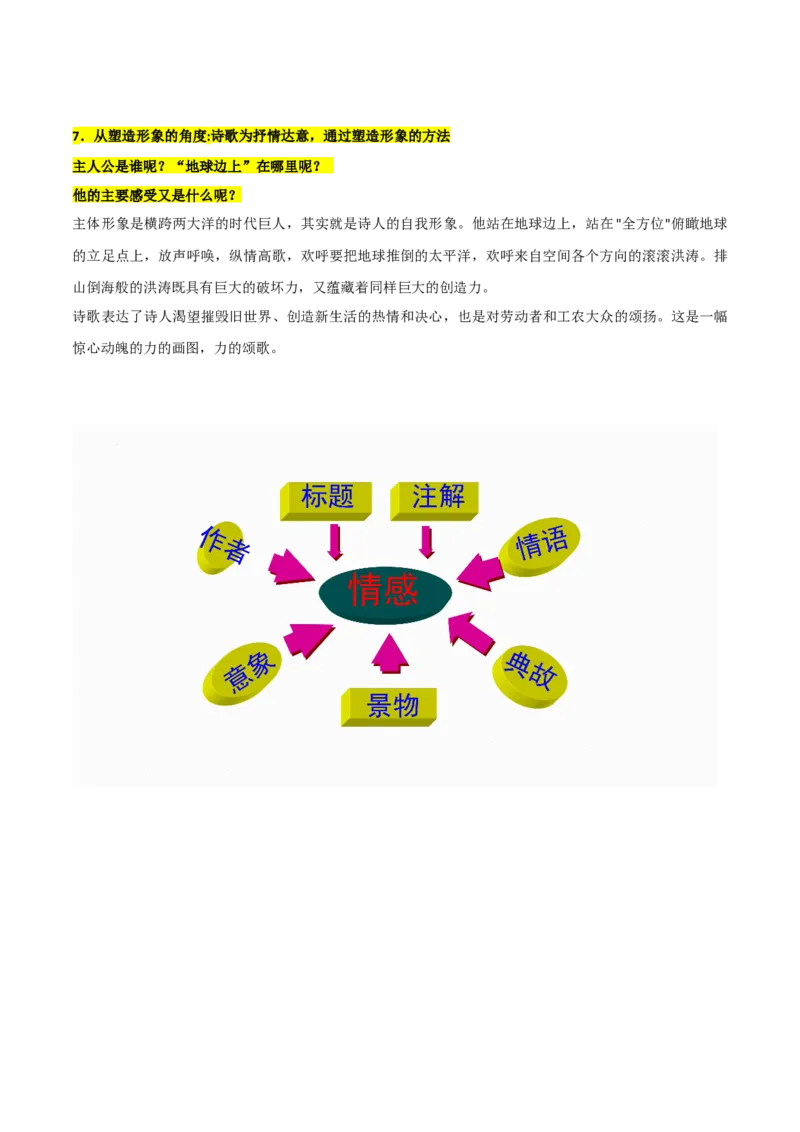 第2.1课立在地球边上放号（教材中的考点：如何把握诗歌的思想情感价值观）（教师版）_高语_高中语文_必修上册_同步讲义