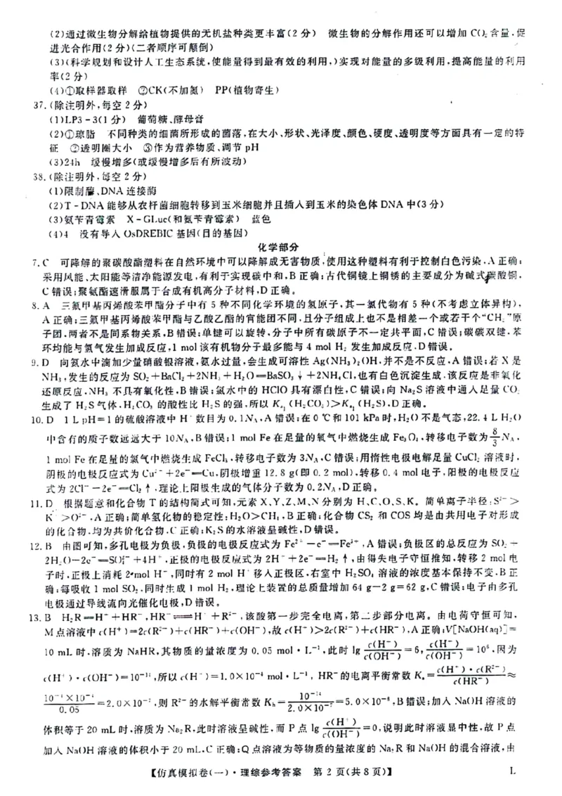 2023届陕西省高考仿真模拟（一）理科综合试题_05高考化学_高考模拟题_新高考