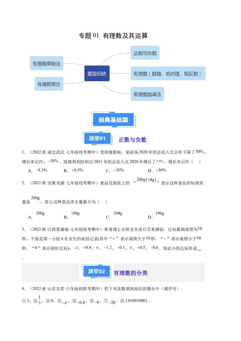专题01有理数及其运算（原卷版）（人教版）_初中数学人教版_7上-初中数学人教版_7上-初中数学人教版（旧版）赠送_06习题试卷_6期中期末复习专题
