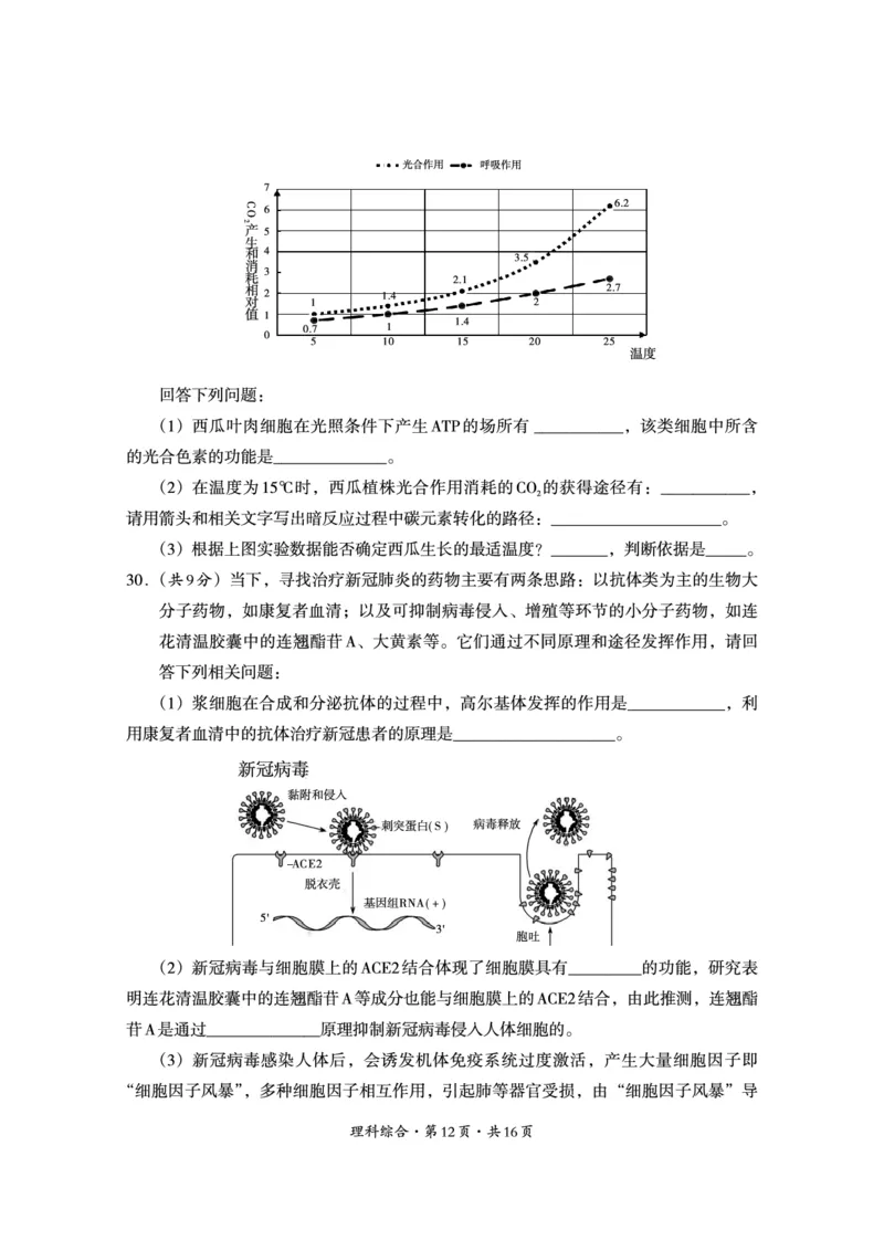 2022年巴中市零诊考试理科综合试题_05高考化学_高考模拟题_全国课标版_2023届四川省巴中市高三零诊考试理综试题