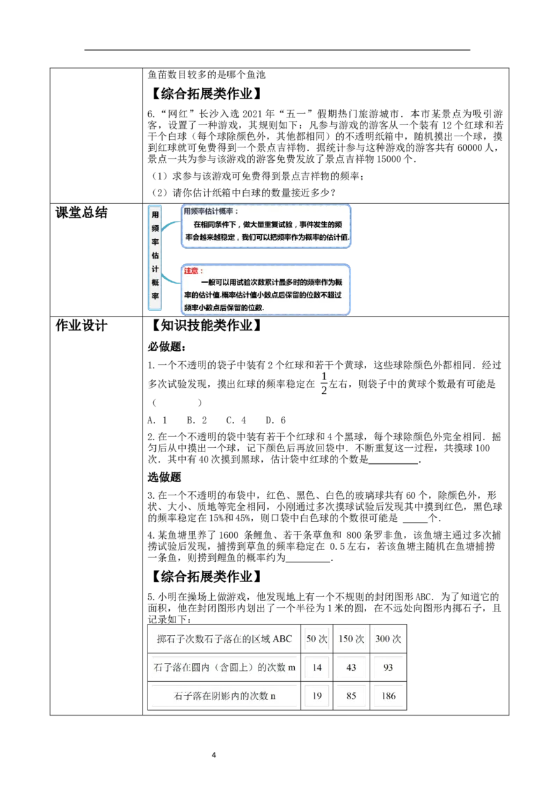25.3.2用频率估计概率教学设计_初中数学人教版_9上-初中数学人教版_01课件+教案（配套）_课件+教案大单元教学_教案