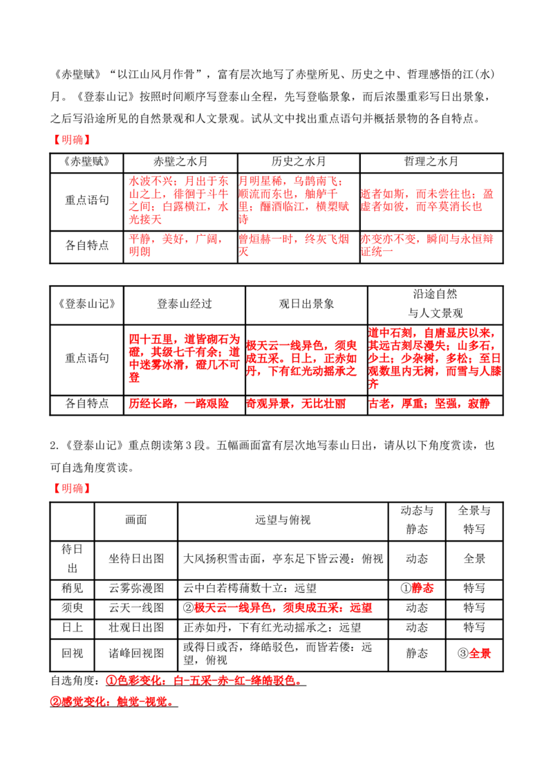 第16课《赤壁赋》《登泰山记》（教师版）-2023年高一语文同步精品讲义（必修上册）_高语_2024年高中语文新人教版同步练习讲义word精讲精练高一高二电子版