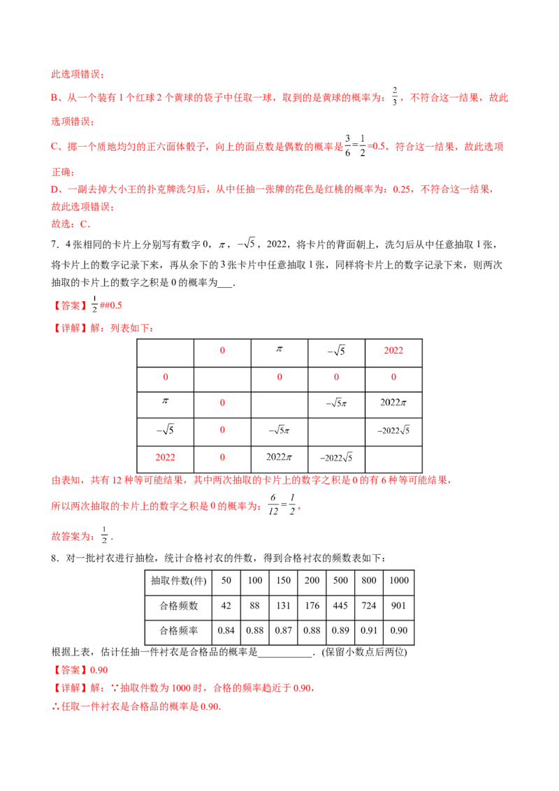 初中数学同步9年级上册第28课概率的计算(共20页)（教师版）_初中数学_九年级数学上册（人教版）_讲义