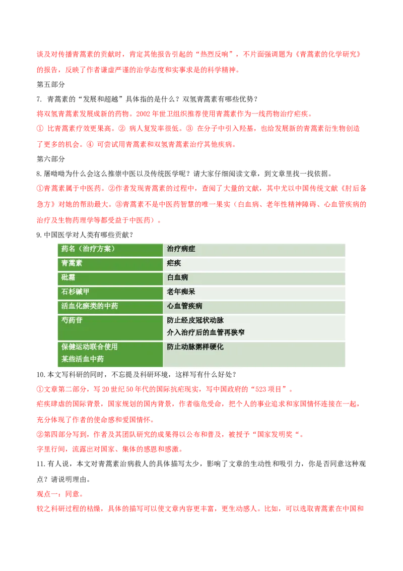 第7课青蒿素（教师版）_高语_高中语文_必修下册_同步讲义