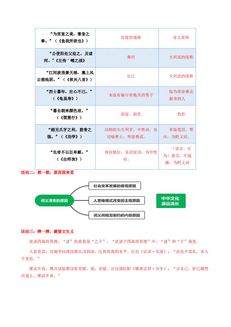 学习活动二：把握古今词义的联系和区别（导学案）-统编版）_高语_高中语文_必修上册_导学案