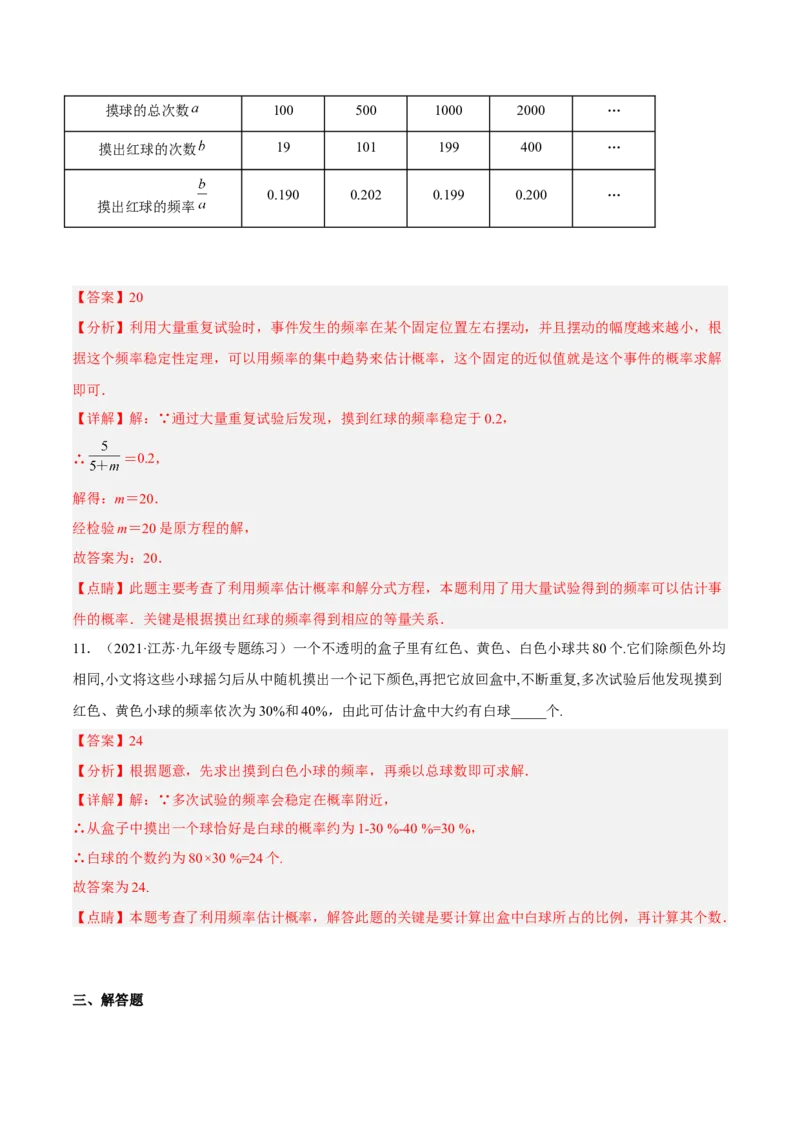 25.3用频率估计概率（解析版）_初中数学人教版_9上-初中数学人教版_07专项讲练_九年级数学上册章节同步实验班培优题型变式训练（人教版）