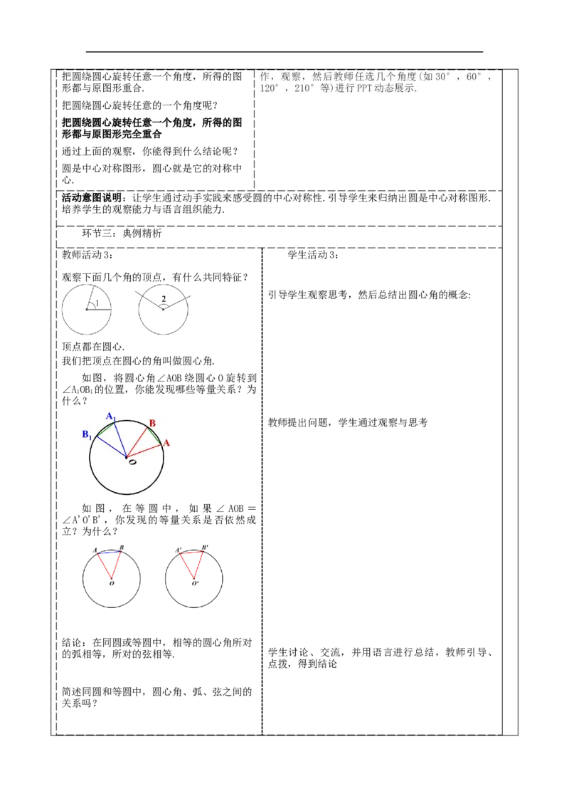 24.1.3弧、弦、圆心角教学设计_初中数学人教版_9上-初中数学人教版_01课件+教案（配套）_课件+教案大单元教学_教案