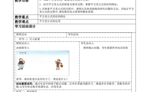 《14.2.1平方差公式》教学设计_初中数学人教版_8上-初中数学人教版_旧版_01课件+教案（配套）_课件+教案大单元教学_14.2.1平方差公式课件（24张PPT）+教案+大单元教学设计