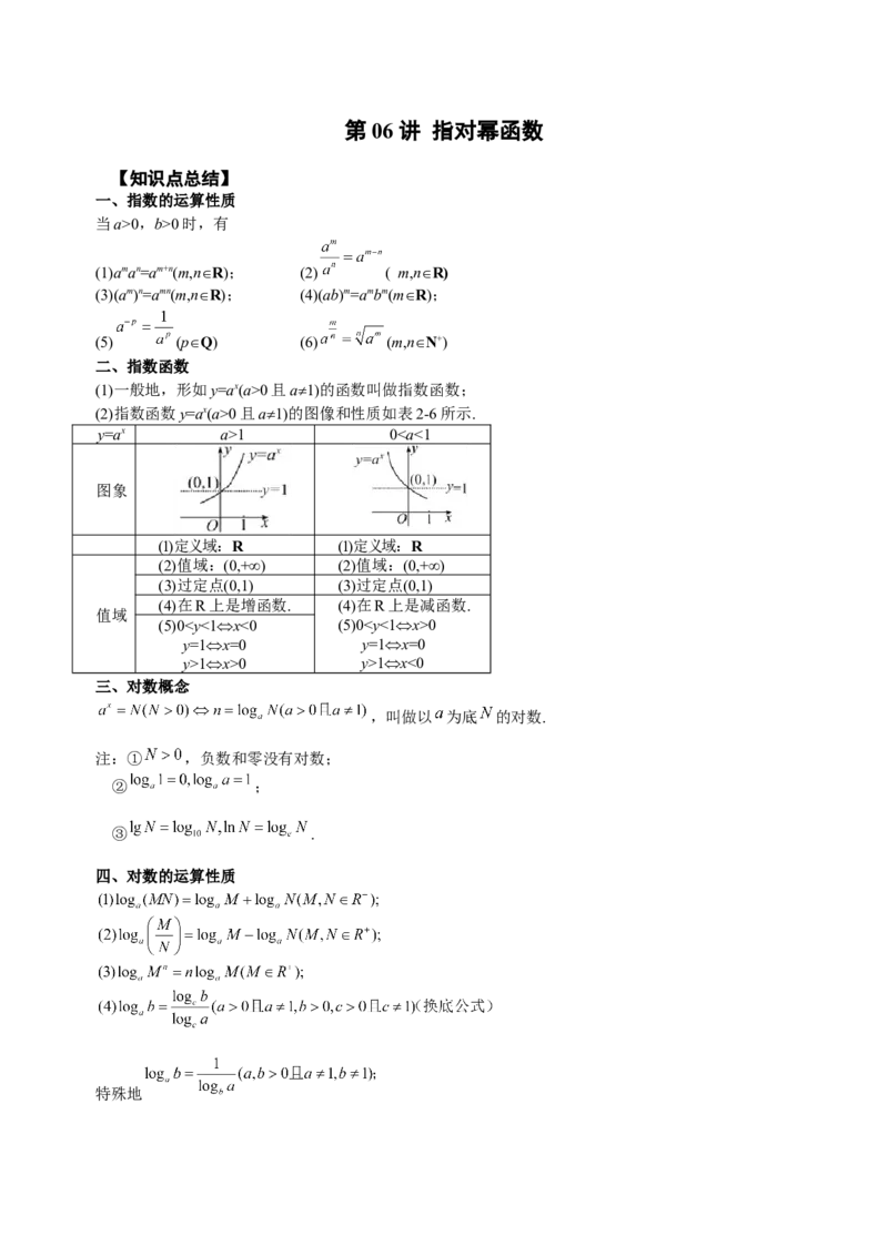 第6讲指对幂函数（原卷版）_2.2025数学总复习_赠品通用版（老高考）复习资料_一轮复习_通用版2023届数学高考一轮教案（Word版，含解析）